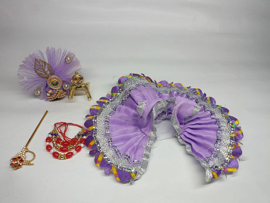 💜👑 Laddu Gopal Ji Purple Shringar Dress | Silver Lace Work | Designer Pagdi & Mala Set |