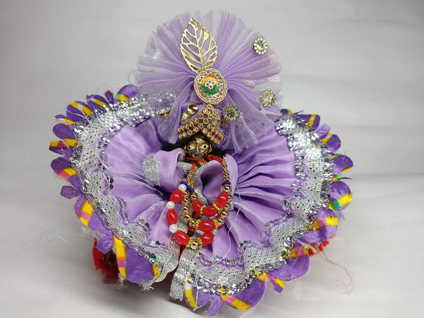 💜👑 Laddu Gopal Ji Purple Shringar Dress | Silver Lace Work | Designer Pagdi & Mala Set |