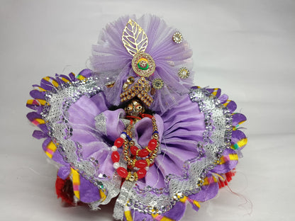 💜👑 Laddu Gopal Ji Purple Shringar Dress | Silver Lace Work | Designer Pagdi & Mala Set |