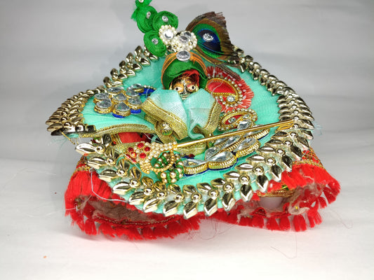 💚👑 Laddu Gopal Ji Designer Shringar Dress | Sea Green Stone Work | Mukut & Bansuri Set  💫🎐
